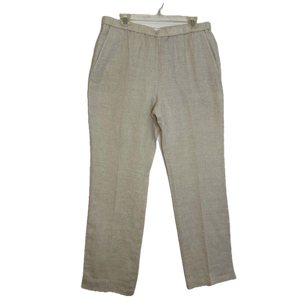 COS Straight Leg Pants 100% Linen Cream Khaki Minimalist Closet Staple Size 12